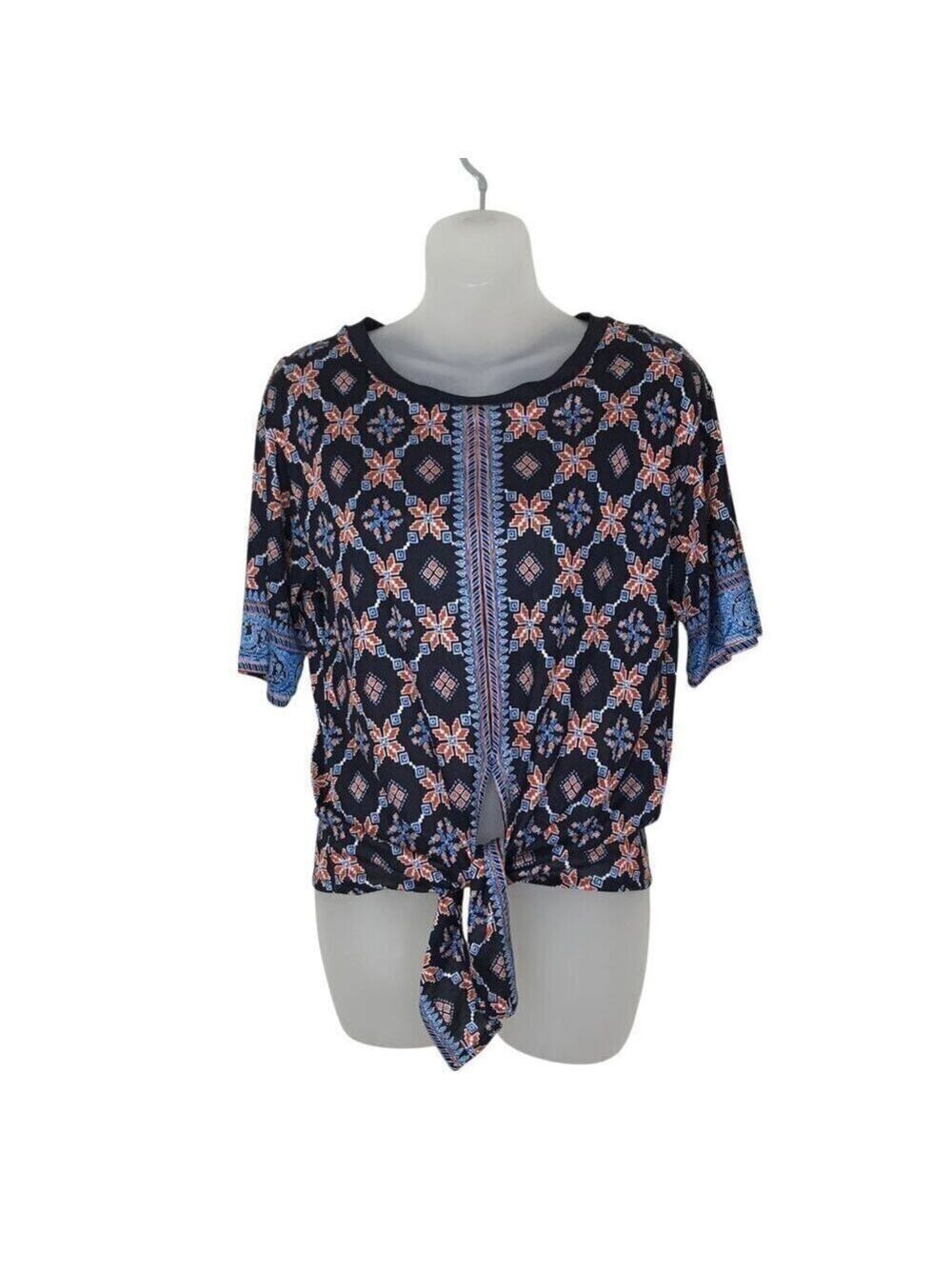 Sandro Paris Floral Print Bateau Neck Line Tie Up Blouse Size M